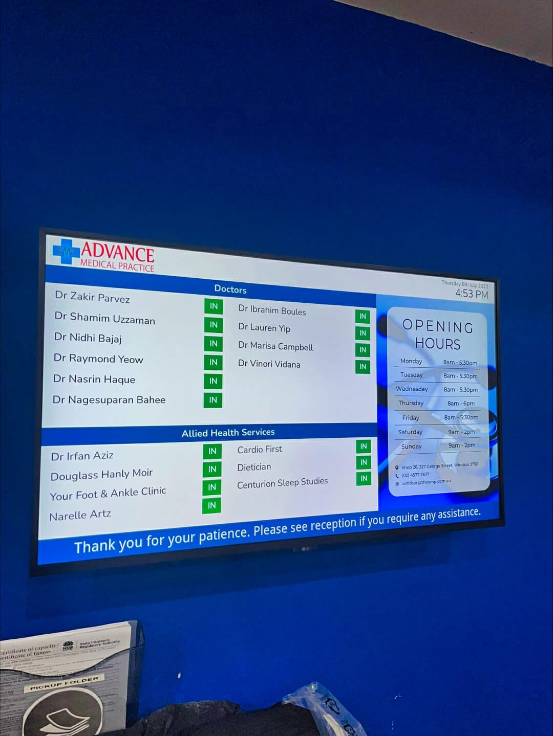 Medical Practice Doctor Availability Board